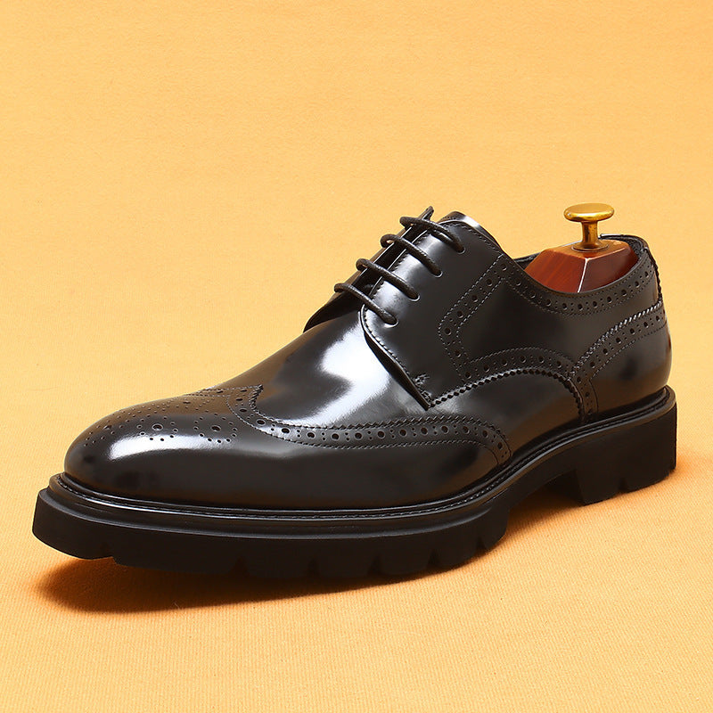 Cowhide Business Casual British Style Carved Shiny Leather Shoes