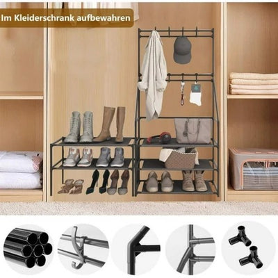 5 Tiers Shoe Rack For Entryway, Narrow Shoe Rack, Coat And Shoe Rack With 8 Hooks - Not Shipped On Weekends