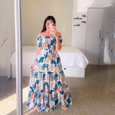 Women's Off-shoulder Floral Fashion Off-shoulder Long Dress