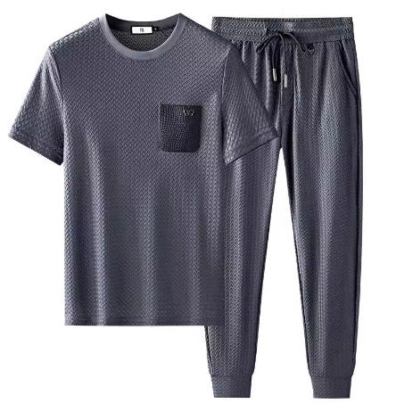 Summer Thin Ice Silk Houndstooth Leisure Sports Suit