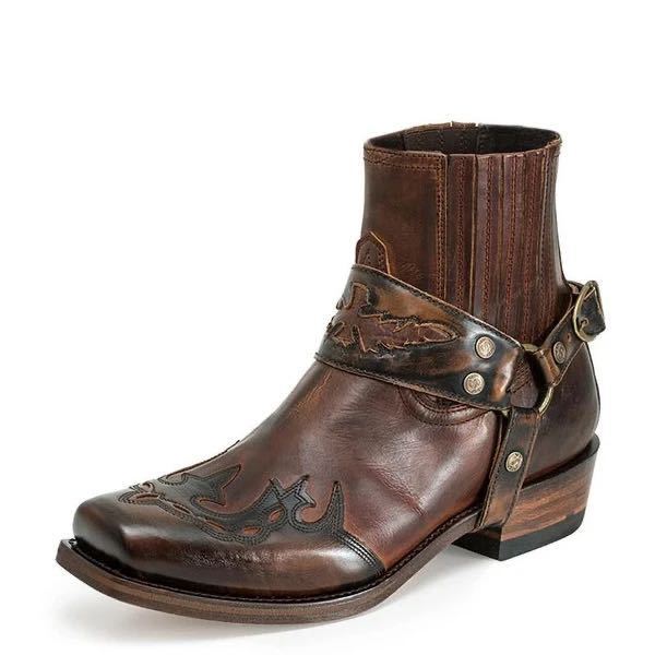 Men's Riding Boots With Low Heel Pointed Burnt Lace