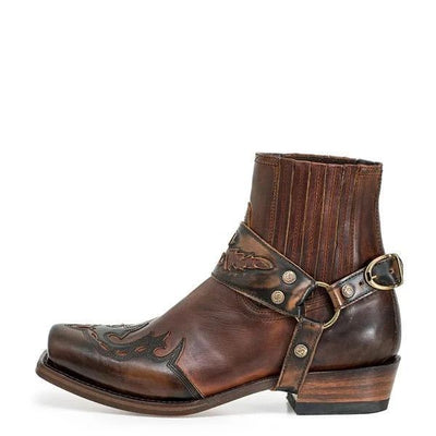 Men's Riding Boots With Low Heel Pointed Burnt Lace