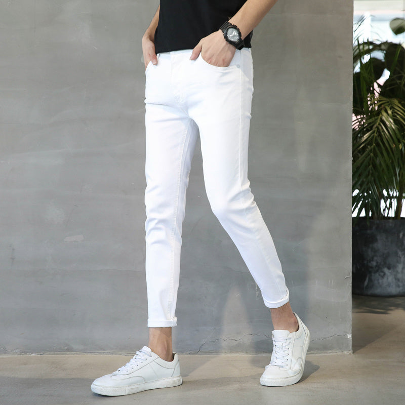 Spring And Summer Thin White Jeans Men Men'S Holes Casual Stretch Slim Fit Pants Men