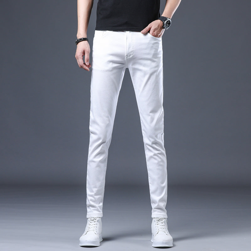 Spring And Summer Thin White Jeans Men Men'S Holes Casual Stretch Slim Fit Pants Men