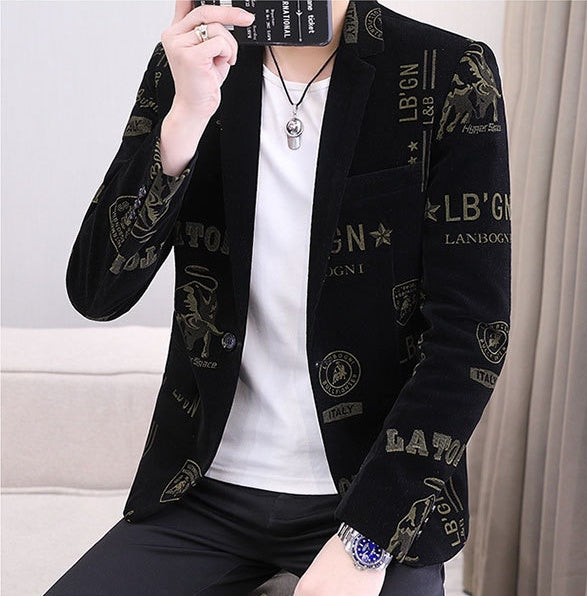 New Style Single Western Men'S Small Suit Printing Casual Suit Jacket Fashion Men'S Clothing