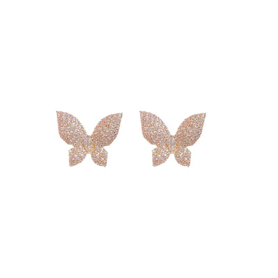 Micro Inlaid Zircon Butterfly Tassel Dual-wear Stud Earrings Sterling Silver Needle