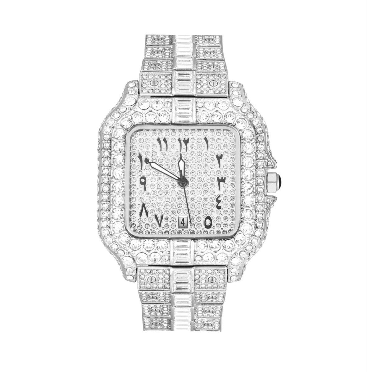 Men's Fashion Square Graffiti Full Diamond Watch