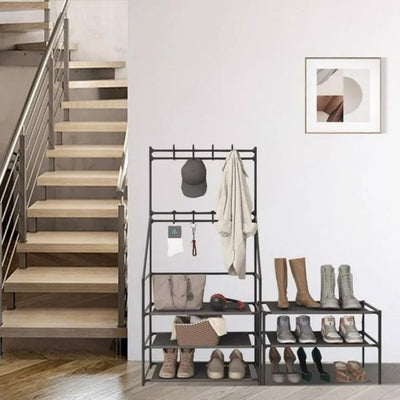 5 Tiers Shoe Rack For Entryway, Narrow Shoe Rack, Coat And Shoe Rack With 8 Hooks - Not Shipped On Weekends