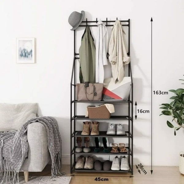 5 Tiers Shoe Rack For Entryway, Narrow Shoe Rack, Coat And Shoe Rack With 8 Hooks - Not Shipped On Weekends