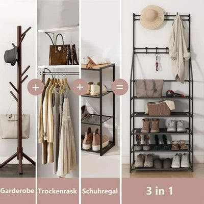 5 Tiers Shoe Rack For Entryway, Narrow Shoe Rack, Coat And Shoe Rack With 8 Hooks - Not Shipped On Weekends