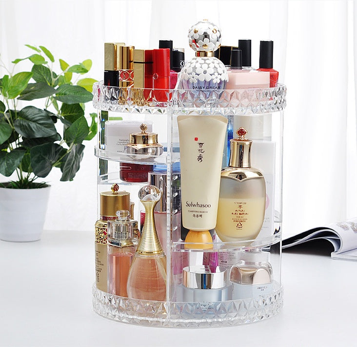 Rotating cosmetic storage box diamond pattern transparent makeup box skin care product display box