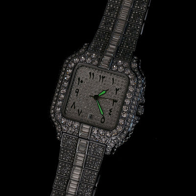 Men's Fashion Square Graffiti Full Diamond Watch