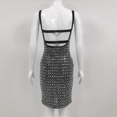 Rhinestone Mesh Sling Short Dress