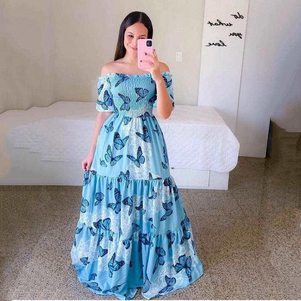 Women's Off-shoulder Floral Fashion Off-shoulder Long Dress