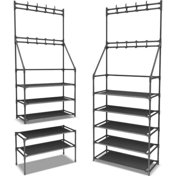 5 Tiers Shoe Rack For Entryway, Narrow Shoe Rack, Coat And Shoe Rack With 8 Hooks - Not Shipped On Weekends