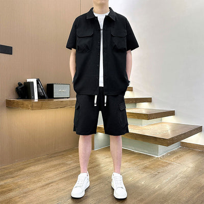 Men's Korean Style Youth Fashion Lapel T-shirt Suit