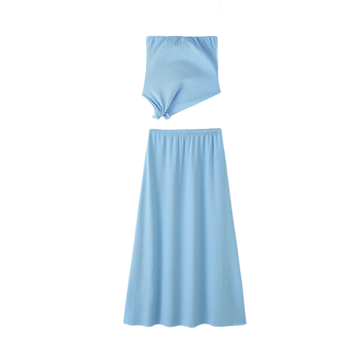 Women's Tube Top Bevel Pleated Skirt