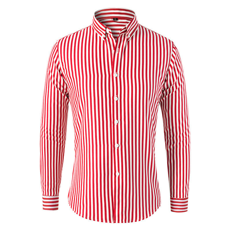 Men's Long-sleeved Slim Casual Striped Shirt