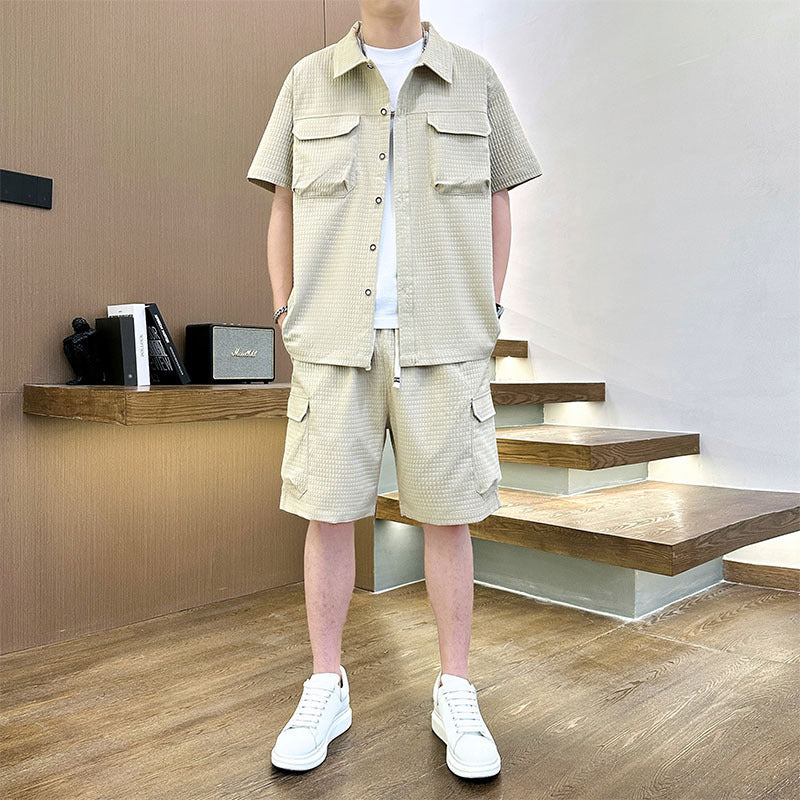 Men's Korean Style Youth Fashion Lapel T-shirt Suit