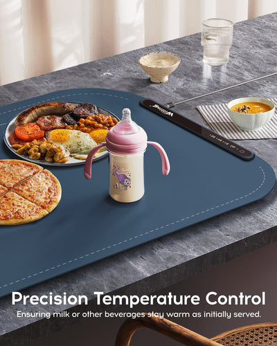 Willing 250W Food Warming Mat 3-Temperature Setting Home Food Warmer Portable Warming Trays For Stainless Steel Ceramic, Glass Enamelware - Navy Blue