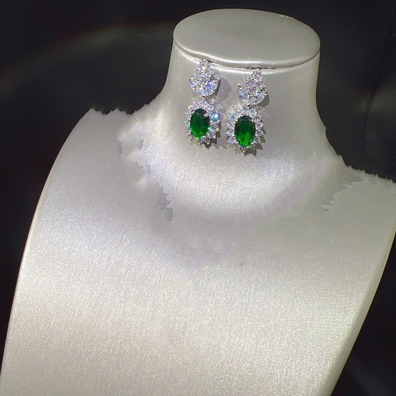 Emerald Tourmaline Diamond Earrings & Necklace Set