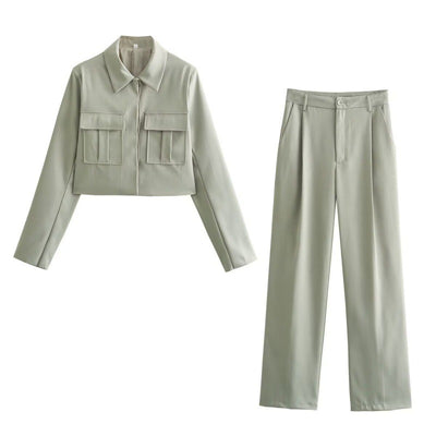 Women's Fashion Temperament Coat Trousers Straight Pants Suit