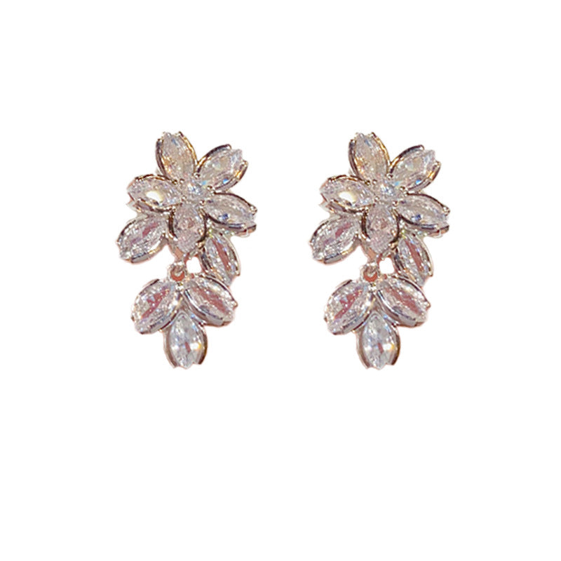 Zircon Flower Sterling Silver Eardrops