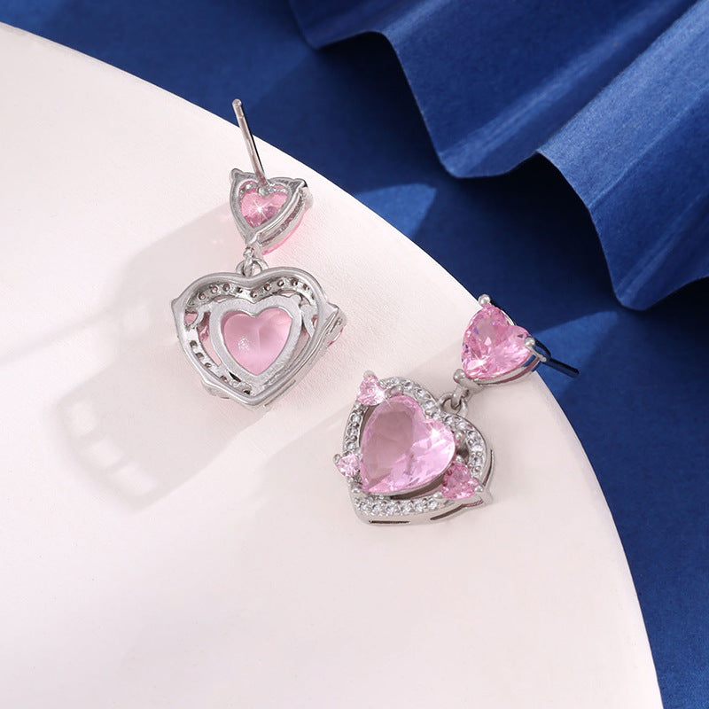 Micro Inlaid Zircon Hollow Heart Ear Studs Female