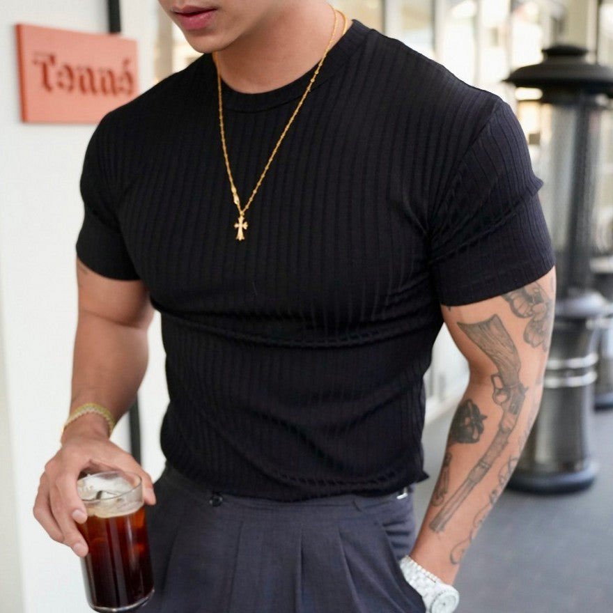 Men's Summer Sports Fitness Casual Round Neck Stretch Crew Neck Short Sleeve