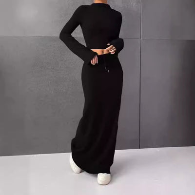 Loose Casual Solid Color Long Sleeve Dress Two-piece Set