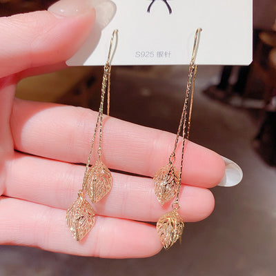 925 Silver Long Geometric Tassel Earrings