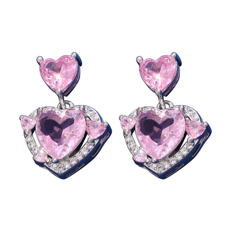 Micro Inlaid Zircon Hollow Heart Ear Studs Female