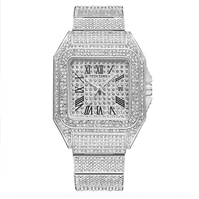 PINTIME Men's Quartz Watch Square Diamond