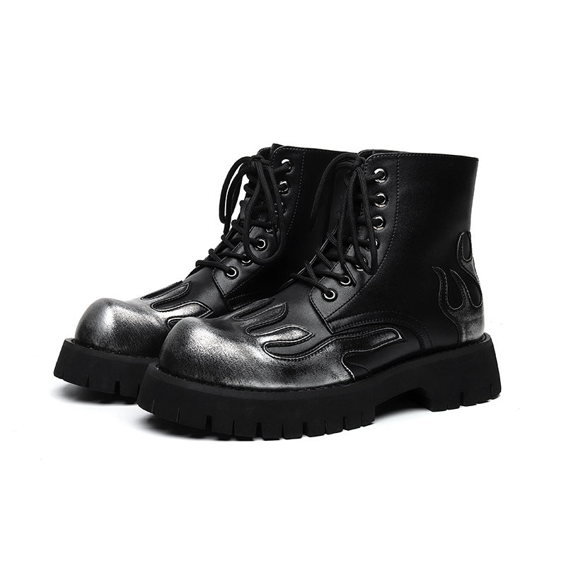 Round Head Thick Bottom Men's Low-cut Mid-heel Mid-Top Martin Boots