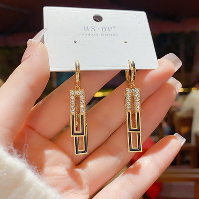 925 Silver Long Geometric Tassel Earrings