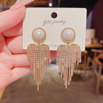 925 Silver Long Geometric Tassel Earrings