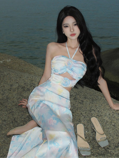 Sanya Wear Halter Rose Sling Seaside Holiday Dress