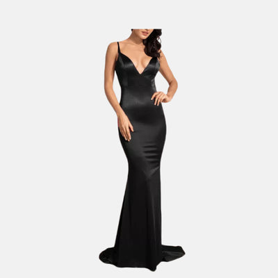 New Backless Satin Evening Dress Strap V-neck Trailing Formal Swing Dress Long Dress