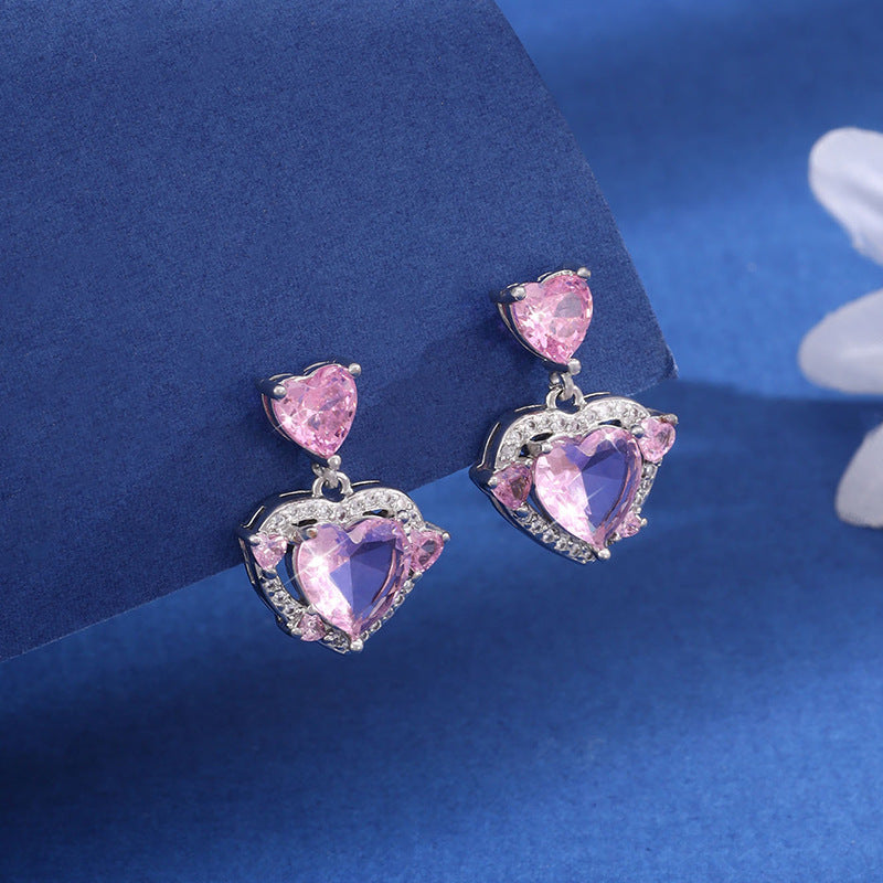 Micro Inlaid Zircon Hollow Heart Ear Studs Female