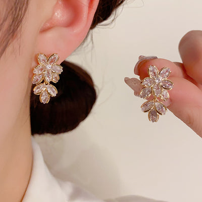 Zircon Flower Sterling Silver Eardrops