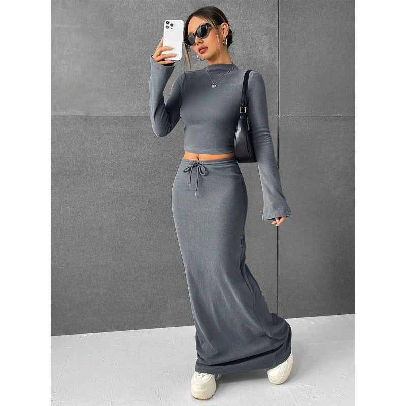 Loose Casual Solid Color Long Sleeve Dress Two-piece Set