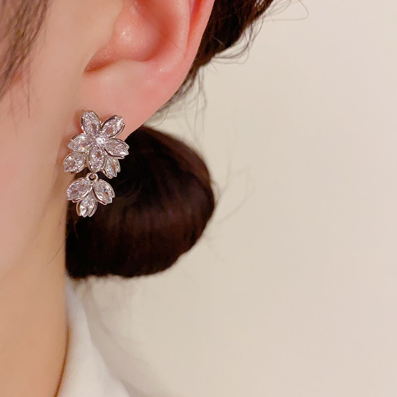 Zircon Flower Sterling Silver Eardrops