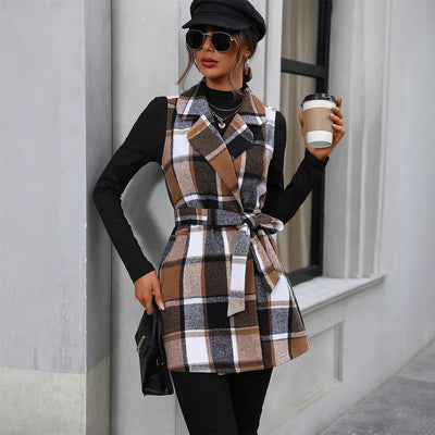 Casual Sleeveless Lace-Up Plaid Vest