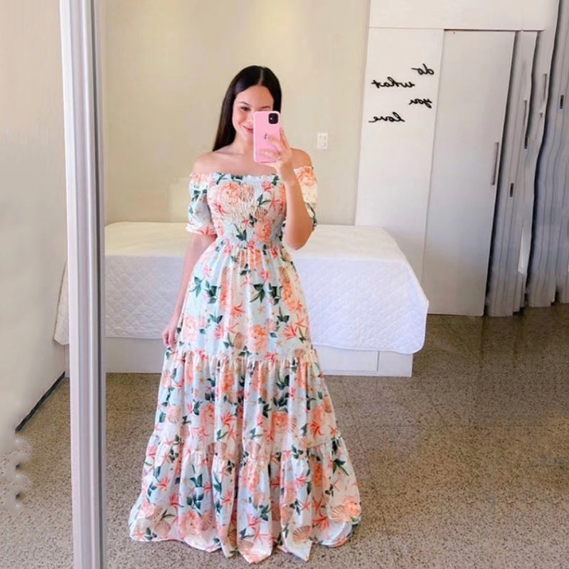 Women's Off-shoulder Floral Fashion Off-shoulder Long Dress