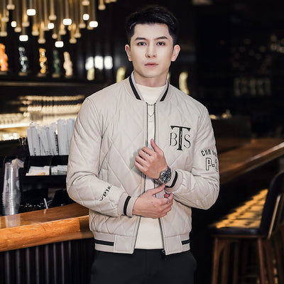 Men's Baseball Collar Slim-fit Youth Embroidered Cotton-padded Jacket