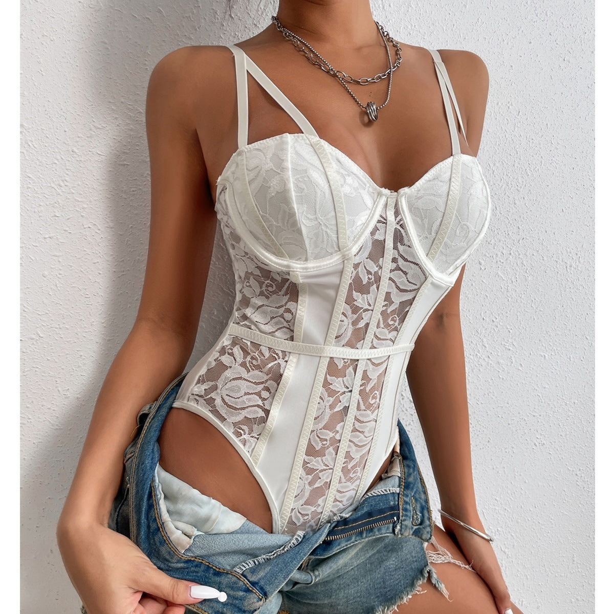 Women's Lace Stitching Niche Street Hot Girl Style Jumpsuit