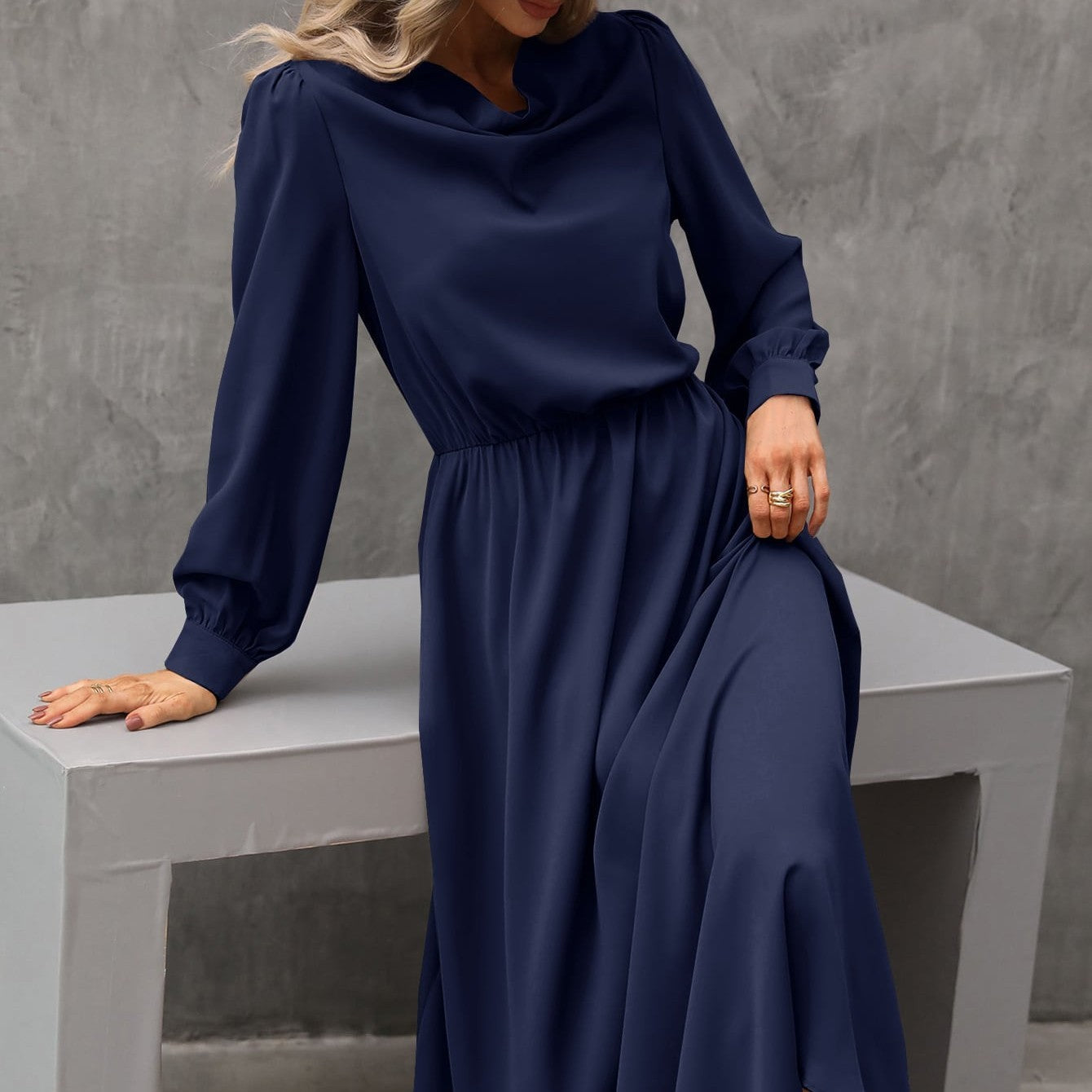 Long Sleeve Drape Dress Women