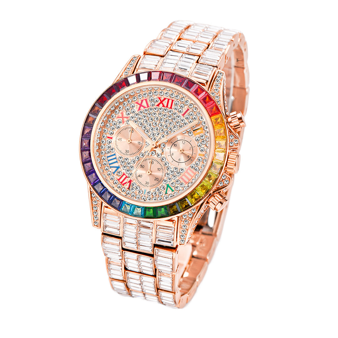 Three Eyes Rainbow Diamond Quartz Watch