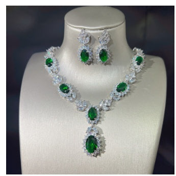 Emerald Tourmaline Diamond Earrings & Necklace Set