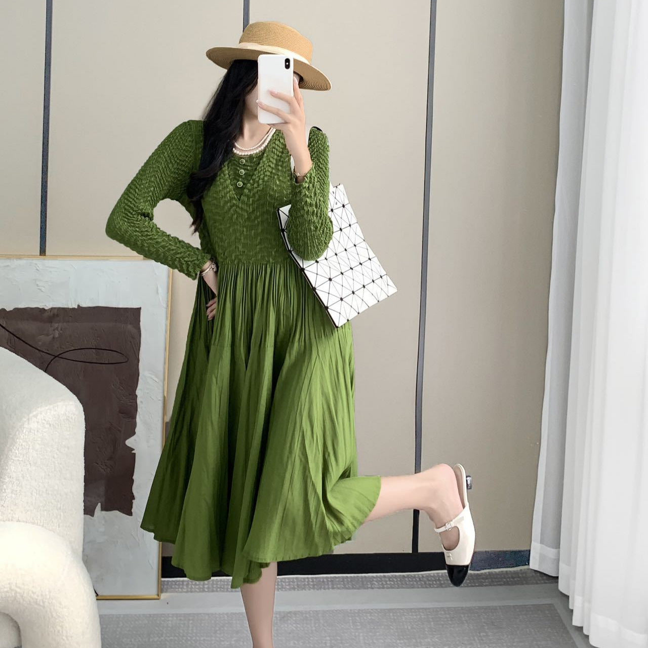 Slim-fit Slimming Temperament Pleated A- Line Dress